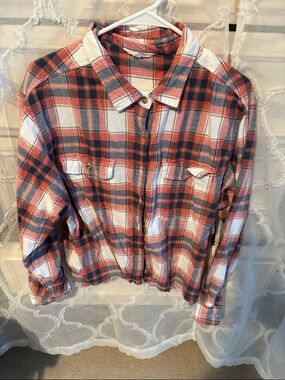 Lucky Brand Red, Navy & Cream Plaid Shirt Jacket